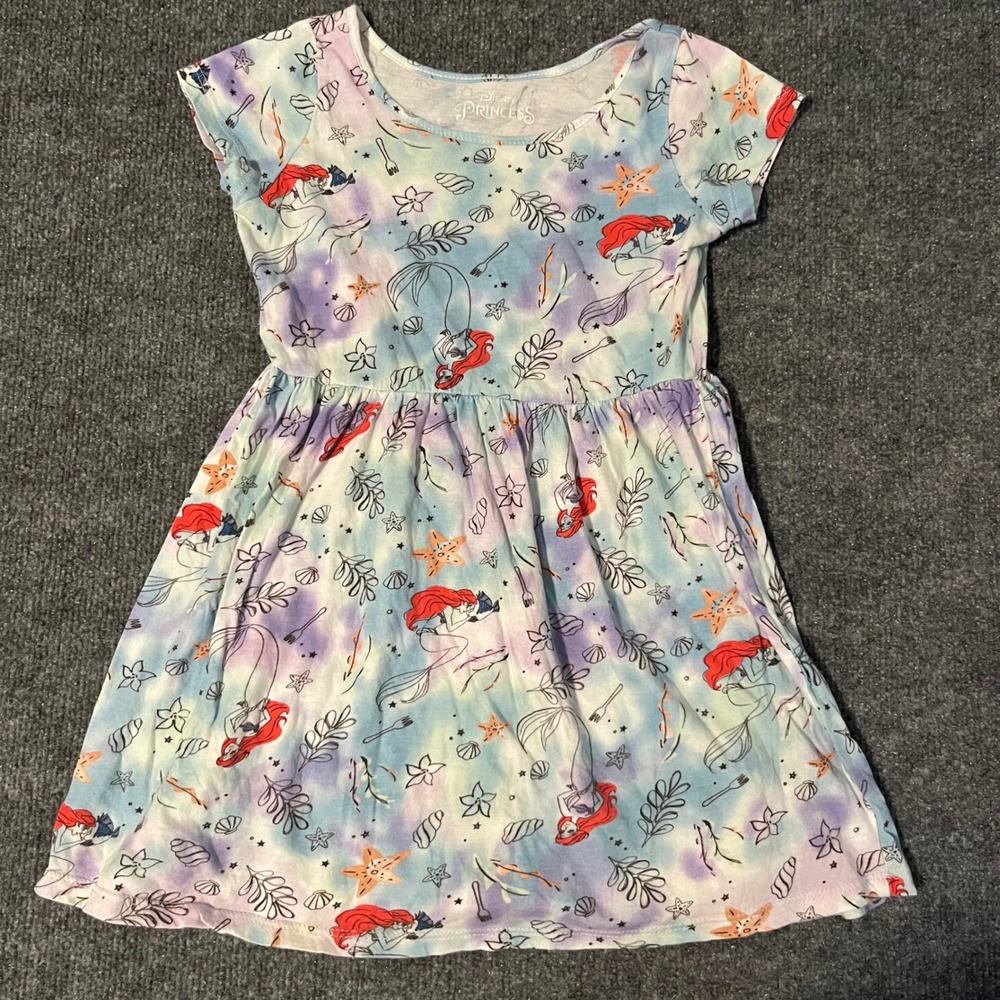 Disney Princess Ariel The Little Mermaid Girls Tie Dye Skater Dress 6/6X Purple